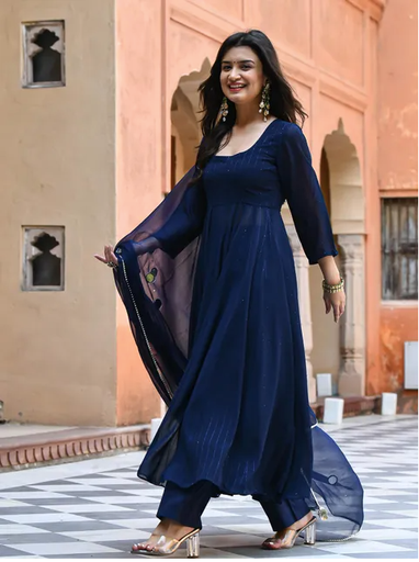 [sku01348] Traje de lentejuelas azules (conjunto de 3 piezas)