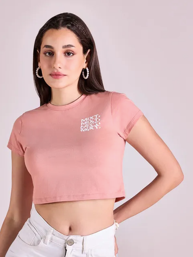 [sku01376] Playera rosa de cuello redondo con estampado